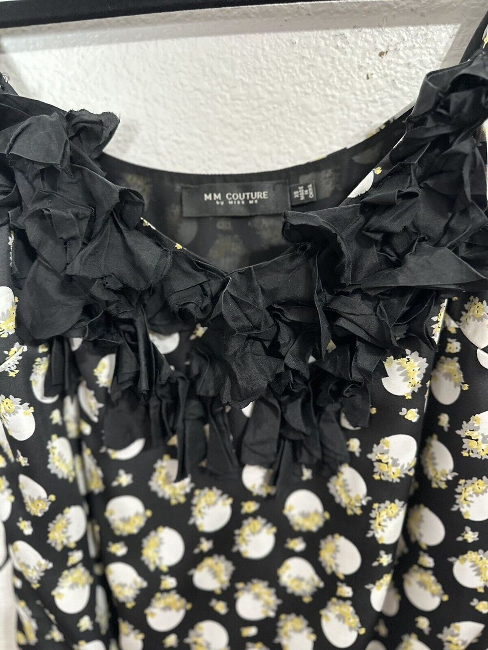 MM Couture by Miss Me Black Artsy Moon Top Gathered Waist Sleeveless Size XS